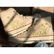 Renkli Çiçek Desenli Özel Nakışlı Beyaz Sneaker Renkli Çiçek Desenli Özel Nakışlı Beyaz Sneaker