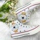 Renkli Çiçek Desenli Özel Nakışlı Beyaz Sneaker Renkli Çiçek Desenli Özel Nakışlı Beyaz Sneaker