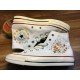 Renkli Çiçek Desenli Özel Nakışlı Beyaz Sneaker Renkli Çiçek Desenli Özel Nakışlı Beyaz Sneaker