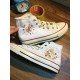 Renkli Çiçek Desenli Özel Nakışlı Beyaz Sneaker Renkli Çiçek Desenli Özel Nakışlı Beyaz Sneaker