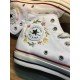 Renkli Çiçek Desenli Özel Nakışlı Beyaz Sneaker Renkli Çiçek Desenli Özel Nakışlı Beyaz Sneaker