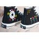 Renkli Çiçek Desenli Özel Nakışlı Siyah Sneaker Renkli Çiçek Desenli Özel Nakışlı Siyah Sneaker