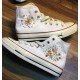 Renkli Çiçek Desenli Özel Nakışlı Beyaz Sneaker Renkli Çiçek Desenli Özel Nakışlı Beyaz Sneaker