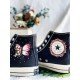 Renkli Çiçek Desenli Özel Nakışlı Siyah Sneaker Renkli Çiçek Desenli Özel Nakışlı Siyah Sneaker