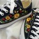 Renkli Çiçek Desenli Özel Nakışlı Siyah Sneaker Renkli Çiçek Desenli Özel Nakışlı Siyah Sneaker