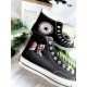 Renkli Çiçek Desenli Özel Nakışlı Siyah Sneaker Renkli Çiçek Desenli Özel Nakışlı Siyah Sneaker