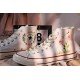 Renkli Çiçek Desenli Özel Nakışlı Beyaz Sneaker Renkli Çiçek Desenli Özel Nakışlı Beyaz Sneaker