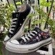 Renkli Çiçek Desenli Özel Nakışlı Siyah Sneaker Renkli Çiçek Desenli Özel Nakışlı Siyah Sneaker