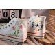 Renkli Çiçek Desenli Özel Nakışlı Beyaz Sneaker Renkli Çiçek Desenli Özel Nakışlı Beyaz Sneaker