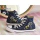 Renkli Çiçek Desenli Özel Nakışlı Siyah Sneaker Renkli Çiçek Desenli Özel Nakışlı Siyah Sneaker