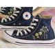 Renkli Çiçek Desenli Özel Nakışlı Siyah Sneaker Renkli Çiçek Desenli Özel Nakışlı Siyah Sneaker