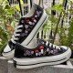 Renkli Çiçek Desenli Özel Nakışlı Siyah Sneaker Renkli Çiçek Desenli Özel Nakışlı Siyah Sneaker