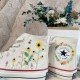 Renkli Çiçek Desenli Özel Nakışlı Beyaz Sneaker Renkli Çiçek Desenli Özel Nakışlı Beyaz Sneaker