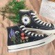 Renkli Çiçek Desenli Özel Nakışlı Siyah Sneaker Renkli Çiçek Desenli Özel Nakışlı Siyah Sneaker