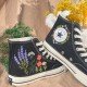 Renkli Çiçek Desenli Özel Nakışlı Siyah Sneaker Renkli Çiçek Desenli Özel Nakışlı Siyah Sneaker