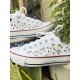 Renkli Çiçek Desenli Özel Nakışlı Beyaz Sneaker Renkli Çiçek Desenli Özel Nakışlı Beyaz Sneaker