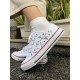 Renkli Çiçek Desenli Özel Nakışlı Beyaz Sneaker Renkli Çiçek Desenli Özel Nakışlı Beyaz Sneaker