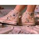 Renkli Çiçek Desenli Özel Nakışlı Beyaz Sneaker Renkli Çiçek Desenli Özel Nakışlı Beyaz Sneaker