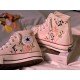 Renkli Çiçek Desenli Özel Nakışlı Beyaz Sneaker Renkli Çiçek Desenli Özel Nakışlı Beyaz Sneaker