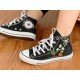 Renkli Çiçek Desenli Özel Nakışlı Siyah Sneaker Renkli Çiçek Desenli Özel Nakışlı Siyah Sneaker