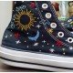 Renkli Çiçek Desenli Özel Nakışlı Siyah Sneaker Renkli Çiçek Desenli Özel Nakışlı Siyah Sneaker