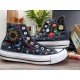 Renkli Çiçek Desenli Özel Nakışlı Siyah Sneaker Renkli Çiçek Desenli Özel Nakışlı Siyah Sneaker