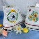 Renkli Çiçek Desenli Özel Nakışlı Beyaz Sneaker Renkli Çiçek Desenli Özel Nakışlı Beyaz Sneaker