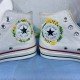 Renkli Çiçek Desenli Özel Nakışlı Beyaz Sneaker Renkli Çiçek Desenli Özel Nakışlı Beyaz Sneaker