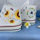 Renkli Çiçek Desenli Özel Nakışlı Beyaz Sneaker Renkli Çiçek Desenli Özel Nakışlı Beyaz Sneaker