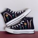 Renkli Çiçek Desenli Özel Nakışlı Siyah Sneaker Renkli Çiçek Desenli Özel Nakışlı Siyah Sneaker