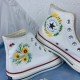 Renkli Çiçek Desenli Özel Nakışlı Beyaz Sneaker Renkli Çiçek Desenli Özel Nakışlı Beyaz Sneaker