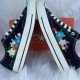 Renkli Çiçek Desenli Özel Nakışlı Siyah Sneaker