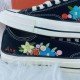 Renkli Çiçek Desenli Özel Nakışlı Siyah Sneaker