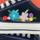 Renkli Çiçek Desenli Özel Nakışlı Siyah Sneaker