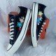Renkli Çiçek Desenli Özel Nakışlı Siyah Sneaker