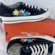 Renkli Çiçek Desenli Özel Nakışlı Siyah Sneaker