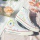 Renkli Çiçek Desenli Özel Nakışlı Beyaz Sneaker Renkli Çiçek Desenli Özel Nakışlı Beyaz Sneaker