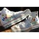 Renkli Çiçek Desenli Özel Nakışlı Beyaz Sneaker Renkli Çiçek Desenli Özel Nakışlı Beyaz Sneaker