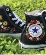 Renkli Çiçek Desenli Özel Nakışlı Siyah Sneaker